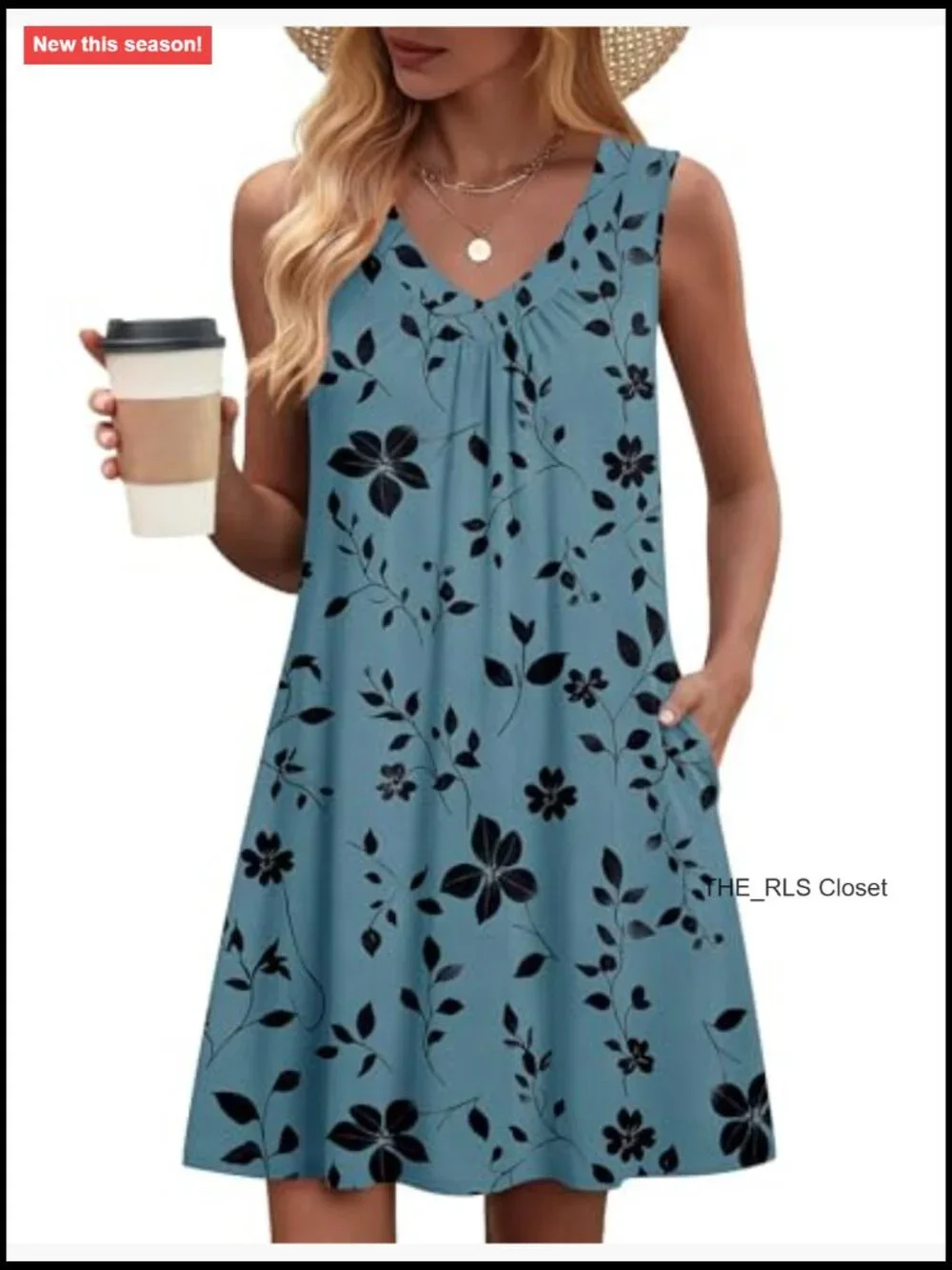 Sleeveless V-Neck Pleated Tank Dress with Pockets - Picture 2 of 7